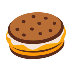 Isometric Chocolate Chip Cookie Ice Cream Sandwich Illustration