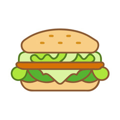 Vector Burger Illustration with Lettuce, Cheese, and Tomato