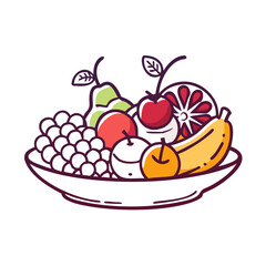 Fruit bowl illustration on black background, healthy eating