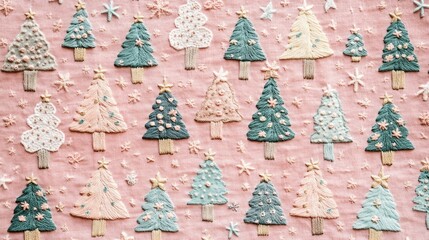 Festive Christmas trees on a pink background