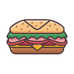 Cartoon Sandwich Illustration: Delicious Sub on Black Background