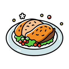 Cartoon Style Food Illustration: Chicken Breast on Plate