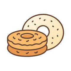 Cute cartoon style illustration of delicious glazed donuts