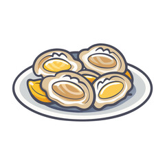 Fresh oysters on a plate with lemon wedges art