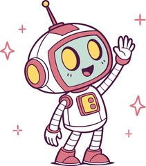 Cute Cartoon Robot Vector with Cheerful Expression and Minimalist Futuristic Design