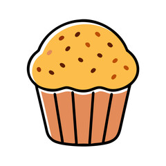 Cute Chocolate Chip Muffin Illustration on a Black Background