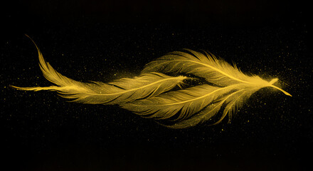 Gold feathers on black background