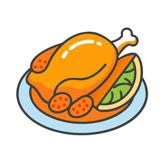 Cartoon Roasted Chicken on a Plate Illustration Design
