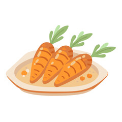 Carrot Dish with Green Leafy Tops Illustration