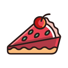 Cartoon Cherry Pie Slice Icon Isolated on Black