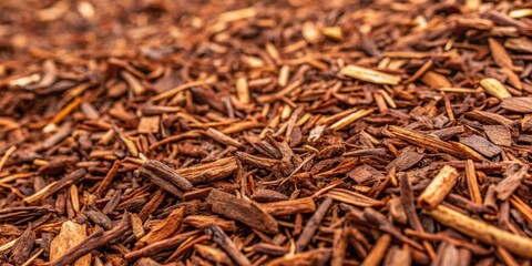 A close-up shot of fresh mulch covering the ground, creating a rich and earthy background ,  mulch, ground cover, gardening
