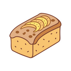 Cartoon Style Banana Bread Loaf Illustration on Black