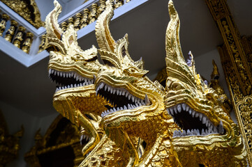 Statues of Serpent Guarding temples, Lanna Architecture, Symbols of Buddhism, South East Asia