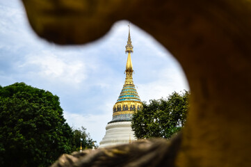 Naklejka premium Pagoda and Chapel, Lanna Architecture, Symbols of Buddhism, South East Asia at Wat Buppharam, Chiang Mai, Northern Thailand