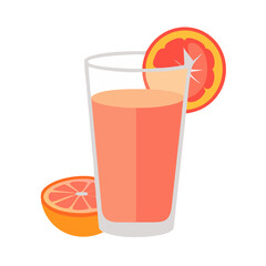 Fresh grapefruit juice with a slice on black background