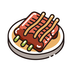 Cute BBQ Ribs Icon Design on a Plate