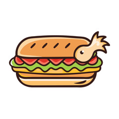 Cartoon Shrimp Sandwich Illustration on Black Background