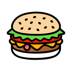 Cartoon Burger Illustration on Black Background, Delicious Meal