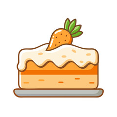 Cartoon Style Carrot Cake Slice With Cream Cheese