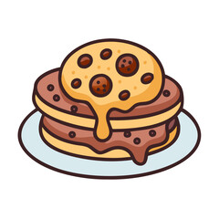 Delicious Cartoon Pancakes with Cookie and Syrup Illustration