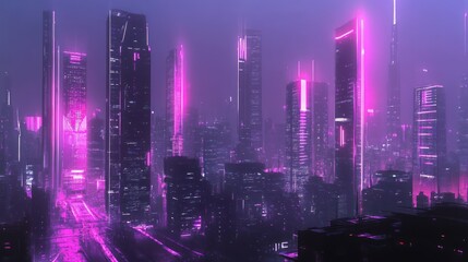 Neon Metropolis: A Dystopian Cityscape Illuminated with Vibrant Pink Lights
