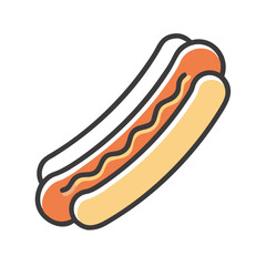 Simple Hot Dog with Mustard Icon on Black Background