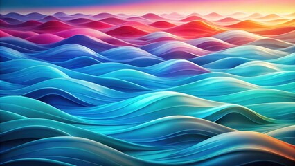 Obraz premium Colorful waves undulate across a serene oceanic blue background, with subtle gradient shifts and soft, feathery textures