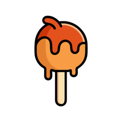 Cute Cartoon Caramel Apple with Stick Icon Illustration