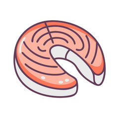 Cartoon salmon steak slice illustration for food design