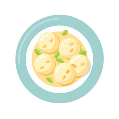 Lotus root soup illustration, Asian cuisine on plate
