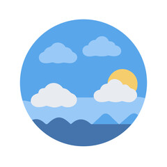Cartoon Sun Clouds Over Sea Vector Illustration