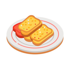 Toast with jam on a plate, isometric view