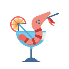Shrimp cocktail vector illustration with lemon slice decoration