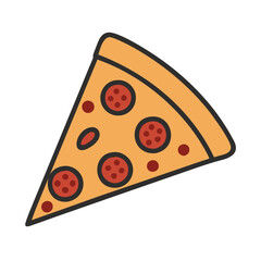 Pepperoni pizza slice on black background, vector illustration