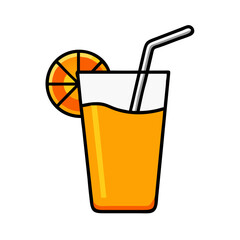Refreshing orange juice illustration with straw and fruit slice