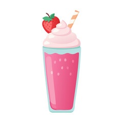 Refreshing Strawberry Smoothie Cartoon Illustration on Black Background
