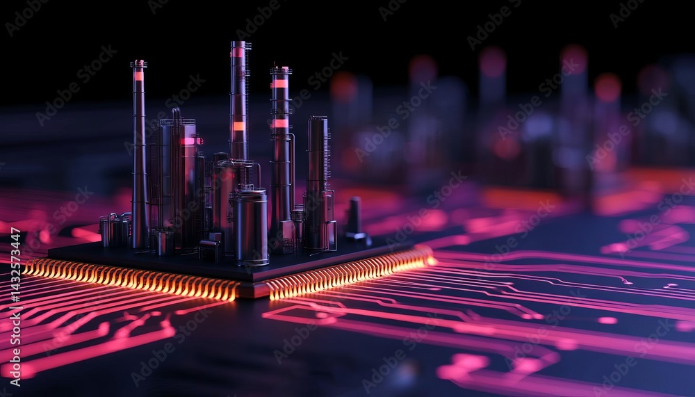 Aufkleber futuristic circuit board with glowing components representing advanced technology.