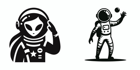 Fototapeta premium alien in astronaut costume. Funny Animal Vector Clip art. Extraterrestrial inside spacesuit attire cosmic traveler apparel.