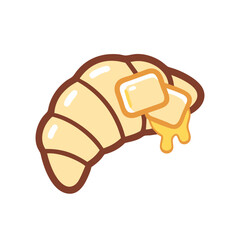 Cartoon Croissant with Melted Butter on Black Background