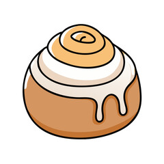 Cinnamon roll with icing, isolated on black background