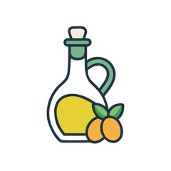 Olive oil bottle with fruit on black background