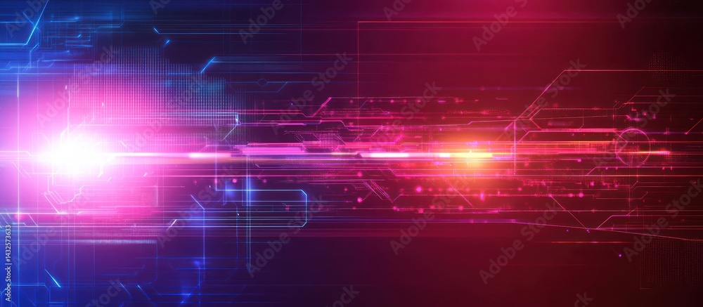 Poster vibrant futuristic circuitry abstraction with vivid color gradients and highlights