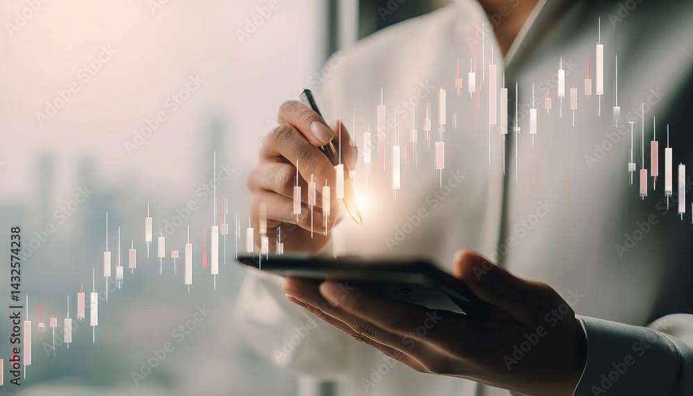 Aufkleber a business professional analyzing financial data on a smartphone with graphs.