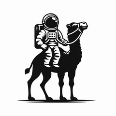 Fototapeta premium Camel in astronaut costume. Funny Animal Vector Clip art. Desert ungulate wearing space exploration attire for kid concept.