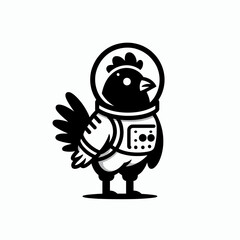 Chicken in astronaut costume. Funny Animal Vector Clip art. Fowl avian celestial suit cosmonaut poultry space journey.