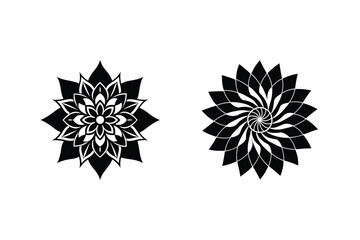 Geometric Floral Designs In Black And White Vector Format,Isolated Elements