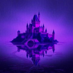 Naklejka premium Enchanted Purple Castle Reflecting in Rain