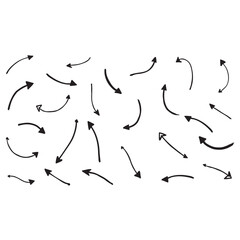 Hand drawn arrows collection Set simple flat arrows isolated on white background. Arrow mark icons and arrow paint. Stock vector.