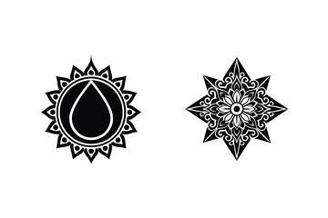 Minimalist Black And White Floral And Geometric Designs Isolated Vector Illustration