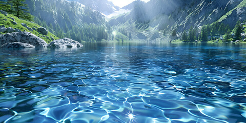 A snowy mountain lake with a mountain in the background. 
